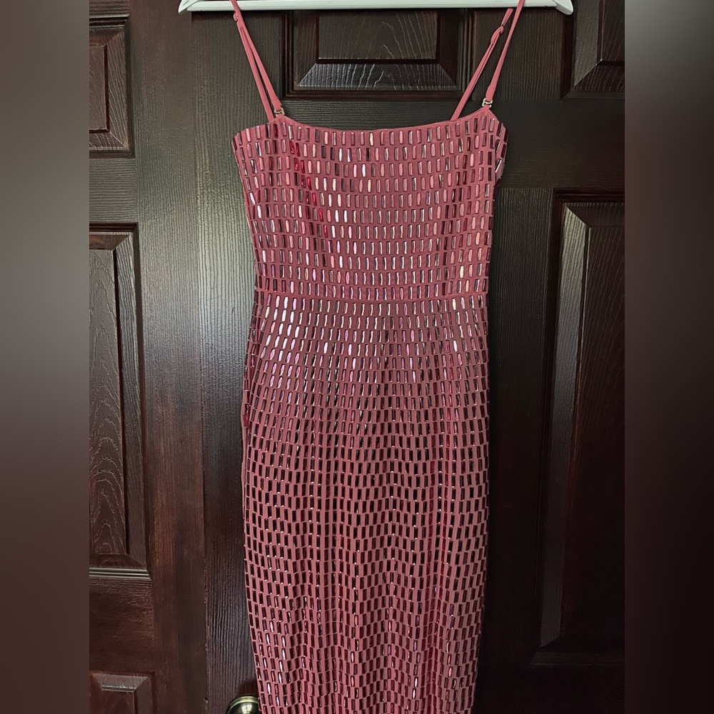 Strapless Pink Mesh Sequin Evening Gown - Picture 8 of 13
